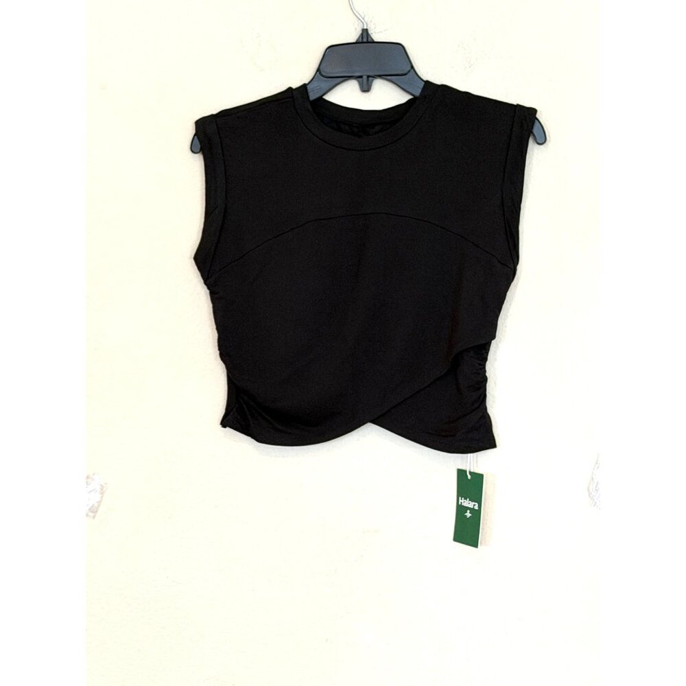 Halara Women's Cross Over Hem Ruched Top Black Size XS NWT
